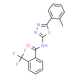 ChemSpider 2D Image | N-[5-(2-Methylphenyl)-1,3,4-thiadiazol-2-yl]-2-(trifluoromethyl)benzamide | C17H12F3N3OS