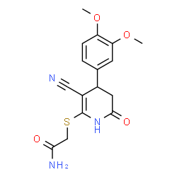 ChemSpider 2D Image | 2-{[3-Cyano-4-(3,4-dimethoxyphenyl)-6-oxo-1,4,5,6-tetrahydro-2-pyridinyl]sulfanyl}acetamide | C16H17N3O4S