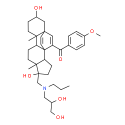 ChemSpider 2D Image | (5-{[(2,3-Dihydroxypropyl)(propyl)amino]methyl}-5,13-dihydroxy-6,10-dimethylpentacyclo[13.2.2.0~1,9~.0~2,6~.0~10,15~]nonadeca-16,18-dien-17-yl)(4-methoxyphenyl)methanone | C36H51NO6