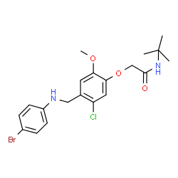 ChemSpider 2D Image | 2-(4-{[(4-Bromophenyl)amino]methyl}-5-chloro-2-methoxyphenoxy)-N-(2-methyl-2-propanyl)acetamide | C20H24BrClN2O3