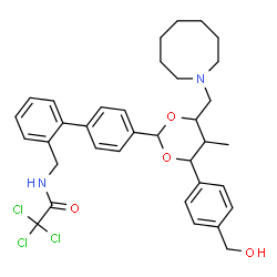 ChemSpider 2D Image | N-[(4'-{4-(1-Azocanylmethyl)-6-[4-(hydroxymethyl)phenyl]-5-methyl-1,3-dioxan-2-yl}-2-biphenylyl)methyl]-2,2,2-trichloroacetamide | C35H41Cl3N2O4