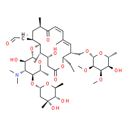 ChemSpider 2D Image | [(2R,3R,4E,6Z,9R,11R,12S,13S,14R)-12-{[3,6-Dideoxy-4-O-(2,6-dideoxy-3-C-methyl-alpha-L-ribo-hexopyranosyl)-3-(dimethylamino)-beta-D-glucopyranosyl]oxy}-2-ethyl-14-hydroxy-5,9,13-trimethyl-8,16-dioxo-1
1-(2-oxoethyl)oxacyclohexadeca-4,6-dien-3-yl]methyl 6-deoxy-2,3-di-O-methyl-beta-D-allopyranoside | C46H77NO17