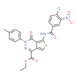 ChemSpider 2D Image | Ethyl 5-[(4-chloro-3-nitrobenzoyl)amino]-3-(4-methylphenyl)-4-oxo-3,4-dihydrothieno[3,4-d]pyridazine-1-carboxylate | C23H17ClN4O6S