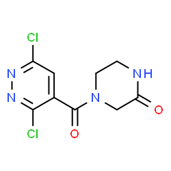 ChemSpider 2D Image | 4-[(3,6-Dichloro-4-pyridazinyl)carbonyl]-2-piperazinone | C9H8Cl2N4O2