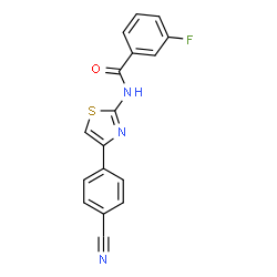 ChemSpider 2D Image | N-[4-(4-Cyanophenyl)-1,3-thiazol-2-yl]-3-fluorobenzamide | C17H10FN3OS