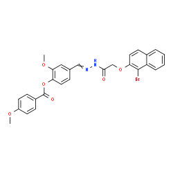ChemSpider 2D Image | 4-[({[(1-Bromo-2-naphthyl)oxy]acetyl}hydrazono)methyl]-2-methoxyphenyl 4-methoxybenzoate | C28H23BrN2O6