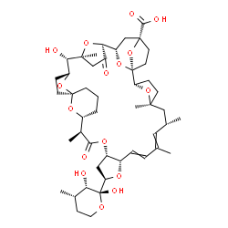 ChemSpider 2D Image | 1-C-[(1R,2S,5S,7S,12S,14R,16S,19S,20R,24R,27R,28S,29S,32S,33S,35R)-35-Carboxy-28-hydroxy-5,7,9,19,29-pentamethyl-18,31-dioxo-13,17,38,39,40,41,42,43-octaoxaoctacyclo[31.4.1.1~1,35~.1~2,5~.1~20,24~.1~2
4,27~.1~29,32~.0~12,16~]tritetraconta-8,10-dien-14-yl]-3,4-dideoxy-3-methyl-beta-L-erythro-pentopyranose | C47H68O16