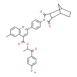 ChemSpider 2D Image | 1-(4-Methoxyphenyl)-1-oxo-2-propanyl 2-[4-(3,5-dioxo-4-azatricyclo[5.2.1.0~2,6~]dec-4-yl)phenyl]-6-methyl-4-quinolinecarboxylate | C36H32N2O6