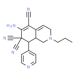ChemSpider 2D Image | 6-Amino-2-propyl-8-(4-pyridinyl)-2,3,8,8a-tetrahydro-5,7,7(1H)-isoquinolinetricarbonitrile | C20H20N6