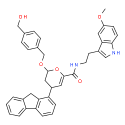 ChemSpider 2D Image | 4-(9H-Fluoren-1-yl)-2-{[4-(hydroxymethyl)benzyl]oxy}-N-[2-(5-methoxy-1H-indol-3-yl)ethyl]-3,4-dihydro-2H-pyran-6-carboxamide | C38H36N2O5