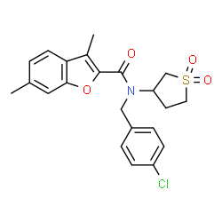 ChemSpider 2D Image | N-(4-Chlorobenzyl)-N-(1,1-dioxidotetrahydro-3-thiophenyl)-3,6-dimethyl-1-benzofuran-2-carboxamide | C22H22ClNO4S