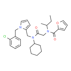 ChemSpider 2D Image | N-sec-Butyl-N-{2-[{[1-(2-chlorobenzyl)-1H-pyrrol-2-yl]methyl}(cyclohexyl)amino]-2-oxoethyl}-2-furamide | C29H36ClN3O3
