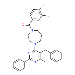 ChemSpider 2D Image | [4-(5-Benzyl-6-methyl-2-phenyl-4-pyrimidinyl)-1,4-diazepan-1-yl](3,4-dichlorophenyl)methanone | C30H28Cl2N4O