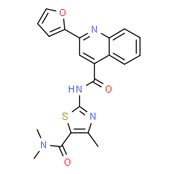 ChemSpider 2D Image | N-[5-(Dimethylcarbamoyl)-4-methyl-1,3-thiazol-2-yl]-2-(2-furyl)-4-quinolinecarboxamide | C21H18N4O3S