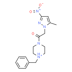ChemSpider 2D Image | 1-Benzyl-4-[(5-methyl-3-nitro-1H-pyrazol-1-yl)acetyl]piperazin-1-ium | C17H22N5O3