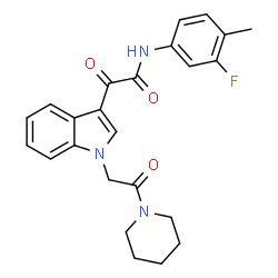 ChemSpider 2D Image | N-(3-Fluoro-4-methylphenyl)-2-oxo-2-{1-[2-oxo-2-(1-piperidinyl)ethyl]-1H-indol-3-yl}acetamide | C24H24FN3O3