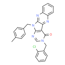 ChemSpider 2D Image | 3-(2-Chlorobenzyl)-11-(4-methylbenzyl)-3,11-dihydro-4H-pyrimido[5',4':4,5]pyrrolo[2,3-b]quinoxalin-4-one | C27H20ClN5O