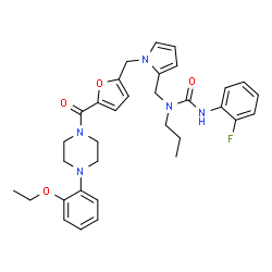 ChemSpider 2D Image | 1-({1-[(5-{[4-(2-Ethoxyphenyl)-1-piperazinyl]carbonyl}-2-furyl)methyl]-1H-pyrrol-2-yl}methyl)-3-(2-fluorophenyl)-1-propylurea | C33H38FN5O4