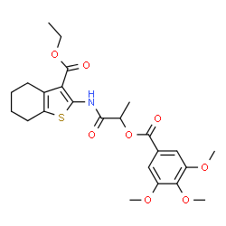 ChemSpider 2D Image | Ethyl 2-({2-[(3,4,5-trimethoxybenzoyl)oxy]propanoyl}amino)-4,5,6,7-tetrahydro-1-benzothiophene-3-carboxylate | C24H29NO8S
