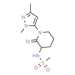 ChemSpider 2D Image | N-[1-(1,3-Dimethyl-1H-pyrazol-5-yl)-2-oxo-3-piperidinyl]methanesulfonamide | C11H18N4O3S