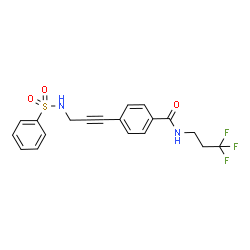 ChemSpider 2D Image | 4-{3-[(Phenylsulfonyl)amino]-1-propyn-1-yl}-N-(3,3,3-trifluoropropyl)benzamide | C19H17F3N2O3S