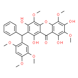 ChemSpider 2D Image | 1,3,6,8-Tetrahydroxy-2,4,5-trimethoxy-7-[phenyl(2,4,5-trimethoxyphenyl)methyl]-9H-xanthen-9-one | C32H30O12