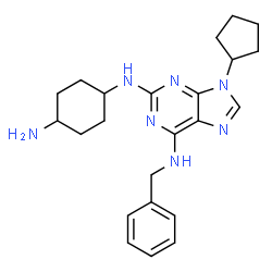 ChemSpider 2D Image | N~2~-(4-Aminocyclohexyl)-N~6~-benzyl-9-cyclopentyl-9H-purine-2,6-diamine | C23H31N7
