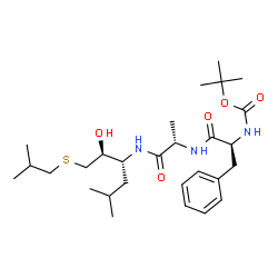 ChemSpider 2D Image | N-{[(2-Methyl-2-propanyl)oxy]carbonyl}-L-phenylalanyl-N-[(2S,3R)-2-hydroxy-1-(isobutylsulfanyl)-5-methyl-3-hexanyl]-L-alaninamide | C28H47N3O5S