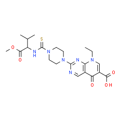 ChemSpider 2D Image | 8-Ethyl-2-{4-[(1-methoxy-3-methyl-1-oxo-2-butanyl)carbamothioyl]-1-piperazinyl}-5-oxo-5,8-dihydropyrido[2,3-d]pyrimidine-6-carboxylic acid | C21H28N6O5S
