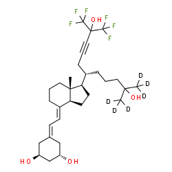 ChemSpider 2D Image | (1S,3S,7E,17beta)-17-[(6S)-1,1,1-Trifluoro-2,10-dihydroxy-10-(~2~H_3_)methyl-2-(trifluoromethyl)(11,11,11-~2~H_3_)-3-undecyn-6-yl]-9,10-secoestra-5,7-diene-1,3-diol | C31H38D6F6O4