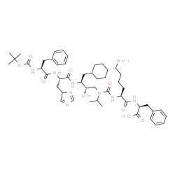 ChemSpider 2D Image | N~2~-{[(2S,3S)-4-Cyclohexyl-2-hydroxy-3-{[N-{[(2-methyl-2-propanyl)oxy]carbonyl}-L-phenylalanyl-3-(4H-imidazol-4-yl)-L-alanyl]amino}butyl](isopropyl)carbamoyl}-L-lysyl-L-phenylalanine | C49H73N9O9
