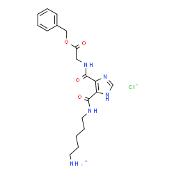 ChemSpider 2D Image | 5-{[(4-{[2-(Benzyloxy)-2-oxoethyl]carbamoyl}-1H-imidazol-5-yl)carbonyl]amino}-1-pentanaminium chloride | C19H26ClN5O4