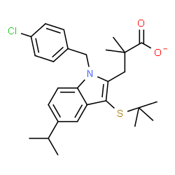 ChemSpider 2D Image | 3-{1-(4-Chlorobenzyl)-5-isopropyl-3-[(2-methyl-2-propanyl)sulfanyl]-1H-indol-2-yl}-2,2-dimethylpropanoate | C27H33ClNO2S