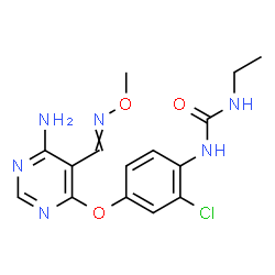 ChemSpider 2D Image | 1-[4-({6-Amino-5-[(methoxyimino)methyl]-4-pyrimidinyl}oxy)-2-chlorophenyl]-3-ethylurea | C15H17ClN6O3