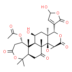 ChemSpider 2D Image | (5S,5aR,5bR,6S,7aS,8R,10aS,11aR,11bR,13aR)-6-Hydroxy-8-(5-hydroxy-2-oxo-2,5-dihydro-3-furanyl)-1,1,5a,7a,11b-pentamethyl-3,10,12-trioxohexadecahydrooxireno[4,4a]isochromeno[6,5-g][2]benzoxepin-5-yl ac
etate | C28H34O12