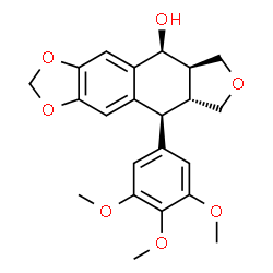 ChemSpider 2D Image | (5S,5aR,8aR,9S)-9-(3,4,5-Trimethoxyphenyl)-5,5a,6,8,8a,9-hexahydrofuro[3',4':6,7]naphtho[2,3-d][1,3]dioxol-5-ol | C22H24O7
