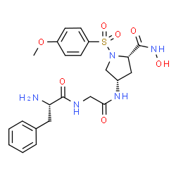 ChemSpider 2D Image | L-Phenylalanyl-N-{(3S,5S)-5-(hydroxycarbamoyl)-1-[(4-methoxyphenyl)sulfonyl]-3-pyrrolidinyl}glycinamide | C23H29N5O7S