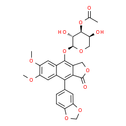 ChemSpider 2D Image | 9-(1,3-Benzodioxol-5-yl)-6,7-dimethoxy-1-oxo-1,3-dihydronaphtho[2,3-c]furan-4-yl 3-O-acetyl-alpha-L-arabinopyranoside | C28H26O12
