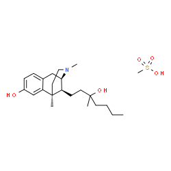 ChemSpider 2D Image | (1S,9R,13S)-13-(3-Hydroxy-3-methylheptyl)-1,10-dimethyl-10-azatricyclo[7.3.1.0~2,7~]trideca-2,4,6-trien-4-ol methanesulfonate (1:1) | C23H39NO5S