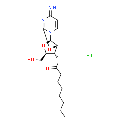 ChemSpider 2D Image | (2R,3R,3aS,9aR)-2-(Hydroxymethyl)-6-imino-2,3,3a,9a-tetrahydro-6H-furo[2',3':4,5][1,3]oxazolo[3,2-a]pyrimidin-3-yl octanoate hydrochloride (1:1) | C17H26ClN3O5