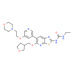 ChemSpider 2D Image | 1-Ethyl-3-[6-{5-[2-(4-morpholinyl)ethoxy]-3-pyridinyl}-5-(tetrahydro-3-furanylmethoxy)[1,3]thiazolo[5,4-b]pyridin-2-yl]urea | C25H32N6O5S