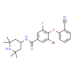 ChemSpider 2D Image | 3-Bromo-4-(2-cyanophenoxy)-5-fluoro-N-(2,2,6,6-tetramethyl-4-piperidinyl)benzamide | C23H25BrFN3O2