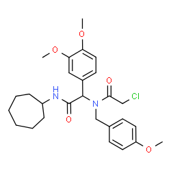 ChemSpider 2D Image | 2-Chloro-N-[2-(cycloheptylamino)-1-(3,4-dimethoxyphenyl)-2-oxoethyl]-N-(4-methoxybenzyl)acetamide | C27H35ClN2O5