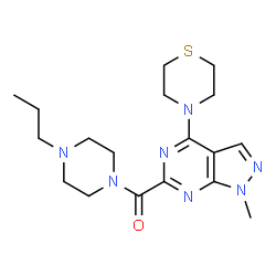 ChemSpider 2D Image | [1-Methyl-4-(4-thiomorpholinyl)-1H-pyrazolo[3,4-d]pyrimidin-6-yl](4-propyl-1-piperazinyl)methanone | C18H27N7OS