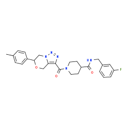 ChemSpider 2D Image | N-(3-Fluorobenzyl)-1-{[6-(4-methylphenyl)-6,7-dihydro-4H-[1,2,3]triazolo[5,1-c][1,4]oxazin-3-yl]carbonyl}-4-piperidinecarboxamide | C26H28FN5O3