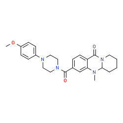ChemSpider 2D Image | 3-{[4-(4-Methoxyphenyl)-1-piperazinyl]carbonyl}-5-methyl-5,5a,6,7,8,9-hexahydro-11H-pyrido[2,1-b]quinazolin-11-one | C25H30N4O3