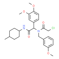 ChemSpider 2D Image | 2-Chloro-N-{1-(3,4-dimethoxyphenyl)-2-[(4-methylcyclohexyl)amino]-2-oxoethyl}-N-(3-methoxybenzyl)acetamide | C27H35ClN2O5