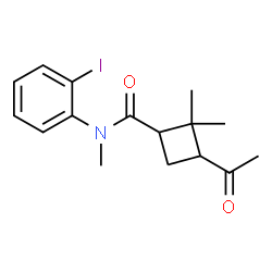 ChemSpider 2D Image | 3-Acetyl-N-(2-iodophenyl)-N,2,2-trimethylcyclobutanecarboxamide | C16H20INO2