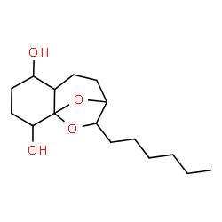 ChemSpider 2D Image | 10-Hexyl-11,12-dioxatricyclo[7.2.1.0~1,6~]dodecane-2,5-diol | C16H28O4