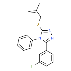ChemSpider 2D Image | 3-(3-Fluorophenyl)-5-[(2-methyl-2-propen-1-yl)sulfanyl]-4-phenyl-4H-1,2,4-triazole | C18H16FN3S